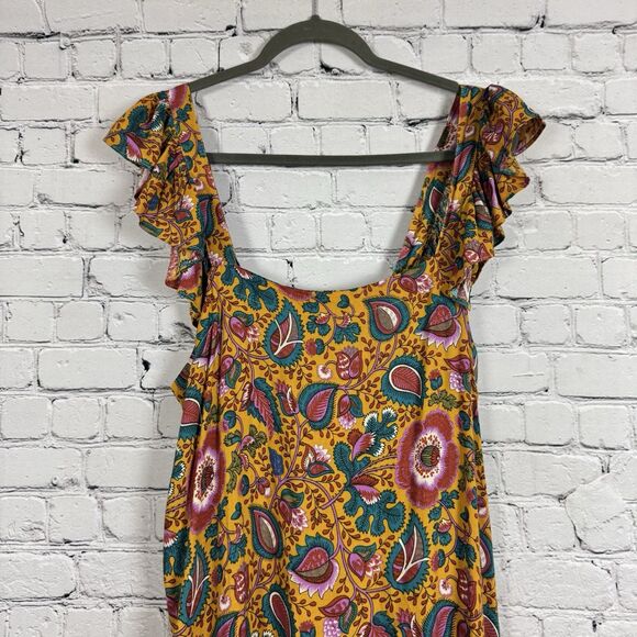 House of Harlow 1960 Flutter Sleeve Floral Midi Dress In Jackie Mustard Print L - Picture 4 of 13